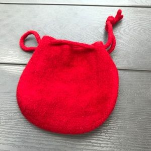 Red felted wool festival drawstring pouch bag